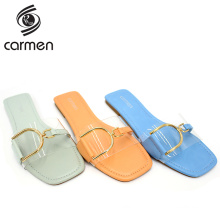 Wholesale cheap flat leather outdoor women's slippers
